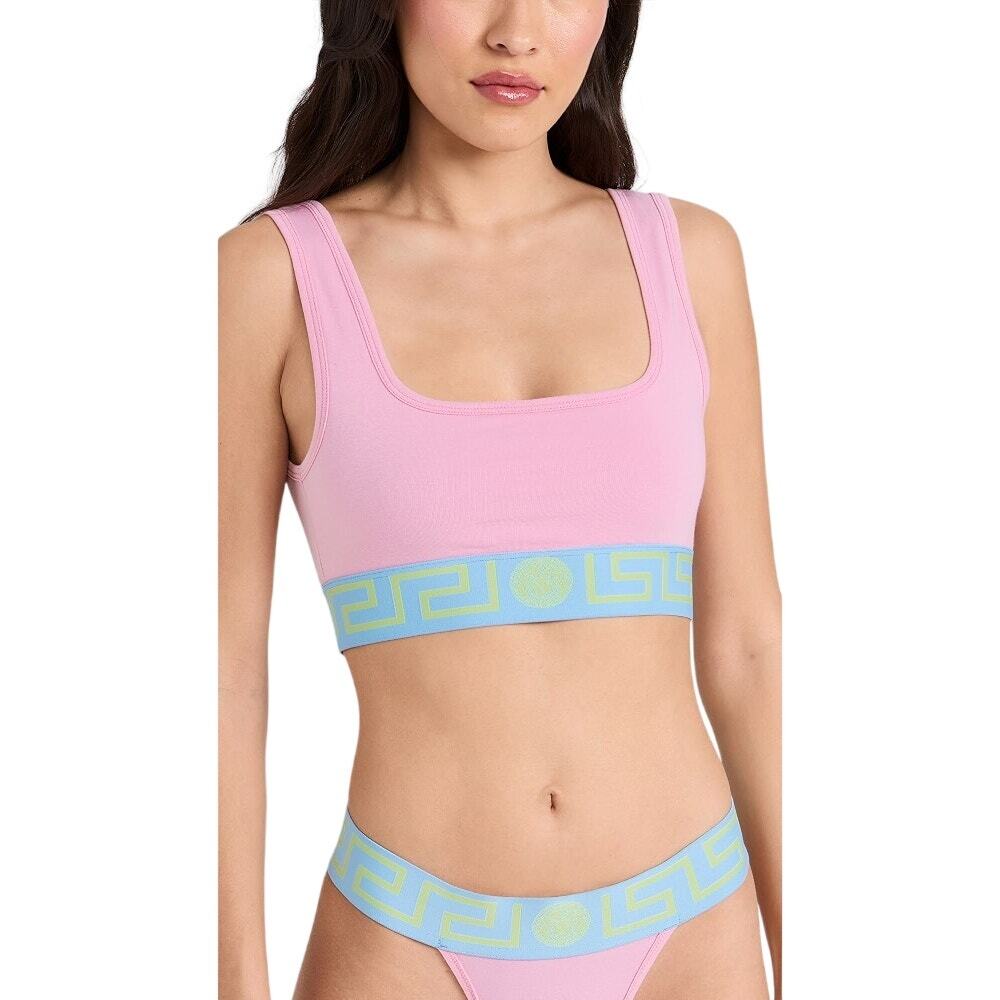 Versace Greca Border Scoop Neck Sports Bra Top Pastel Pink Blue Women's Size 1
